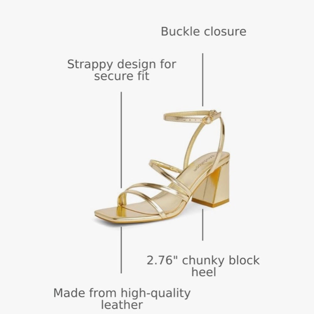 Elegant Gold Strappy Block Heels - Picture 6 of 7